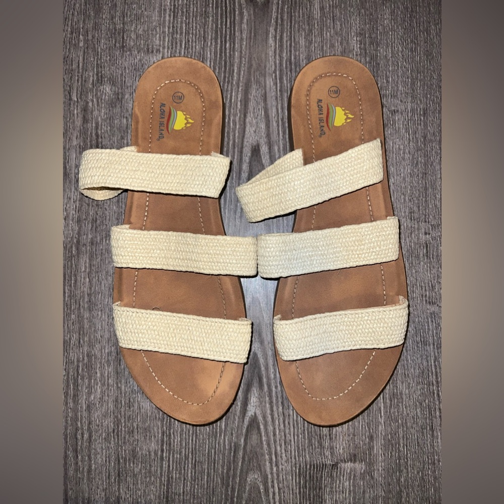 Aloha Island Sandal Slip On Slide Knit Summer Shoes Women's Tan Size 11M⚡️⚡️